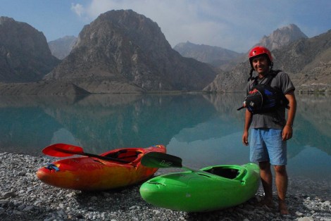 Teaching our translator, Umed, on the beautiful Iskanderkul lake