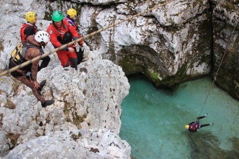 Vertical descent in a canyon of Soča.