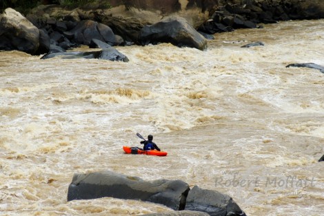Dom swamped by (the chicken line) on one of the Padas rapids